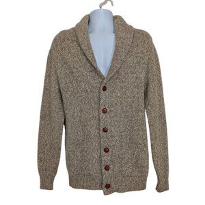 Vintage Grandpa Cardigan Mens Size Large Beige Wool Blend Shawl Collar Sweater